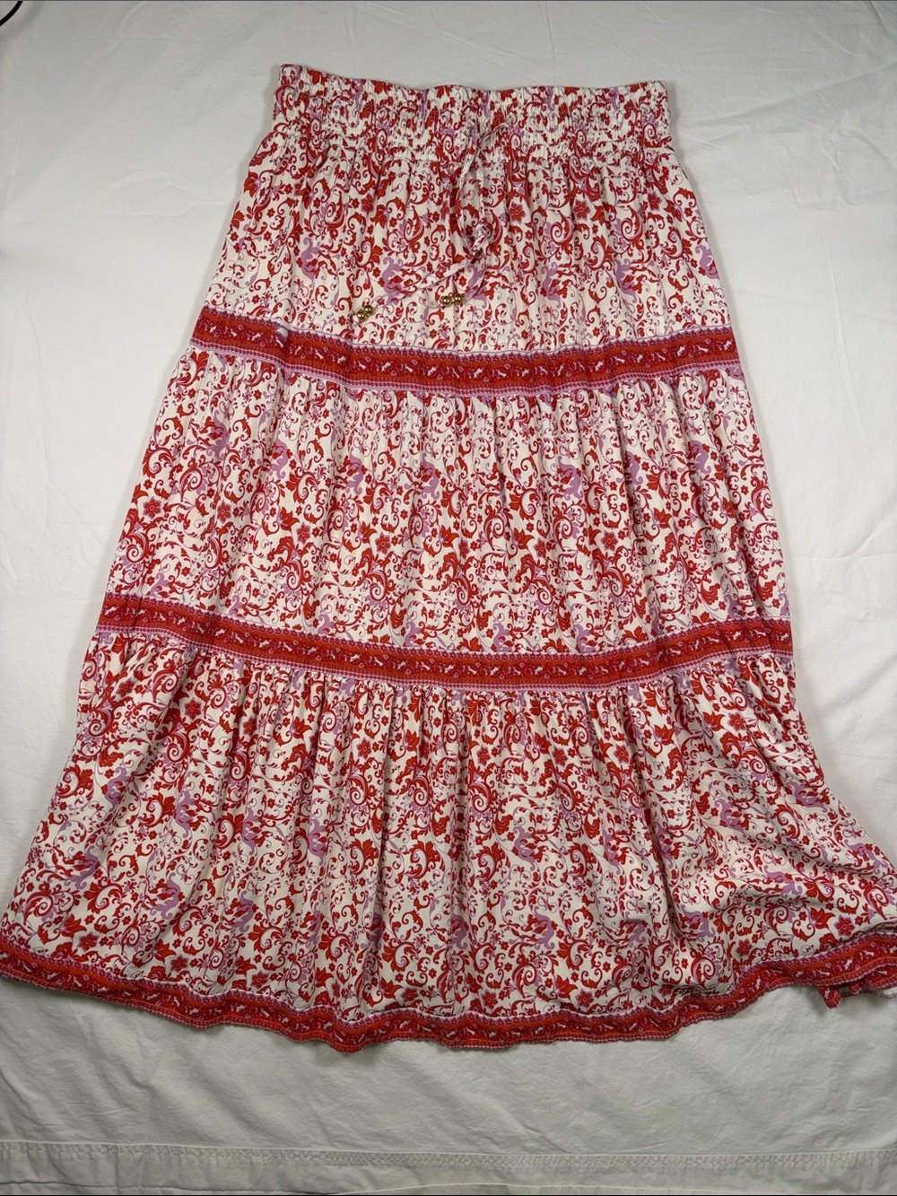 Bohemian Red Floral Tiered Maxi Skirt - Picture 1 of 3